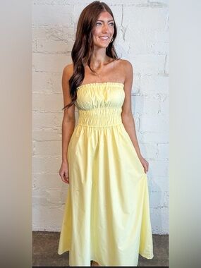 H&M Strapless Smocked Maxi Dress in Pale Yellow